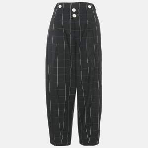 Chloe Black Checks Wool High Waist Trousers M