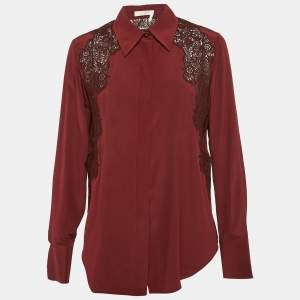 Chloe Smoked Red Lace Trim Silk Shirt S