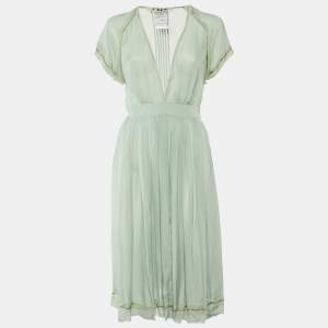 Chloe Light Green Silk Sheer Midi Dress S