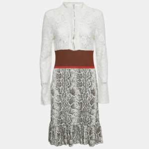 Chloé White/Multicolor Lace and Knit Flounce Short Dress L