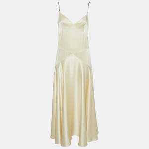 Pre Owned Chloe Cream Satin Stud Detail Sleeveless Midi Dress M