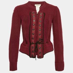 Chloe Vintage Burgundy Wool Knit Hook Front Cardigan M