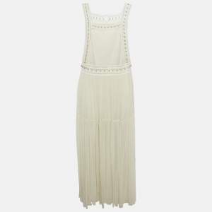 Chloé Milk White Lace and Crepe Silk Metal Ring Detail Maxi Dress M