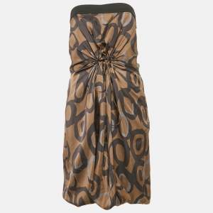 Chloe Green Printed Silk Knit Detail Strapless Short Dress M