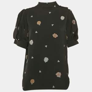 Chloé Black Brocade Puff Sleeve Top L