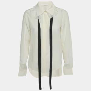 Chloe Cream Silk Chiffon Contrast Neck Detail Shirt M
