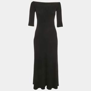 Chloé Black Rib Knit High Neck Flared Midi Dress XS