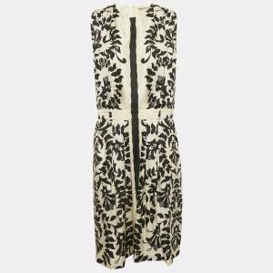 Pre Owned Chloe Black/White Printed Silk Sleeveless Knee-Length Dress M