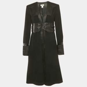 Chloé Black Wool and Cashmere Leather Trimmed Coat M