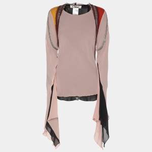 Chloe Multicolor Crepe Beads Embellished Long Sleeve Tops M