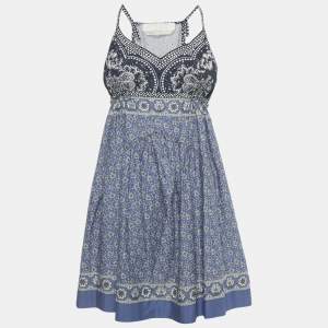 Pre Owned Chloe Blue Printed Cotton Strappy Mini Dress S