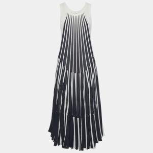 Pre Owned Chloe Navy Blue White Vertical Stripe Cotton Knit Midi Dress M