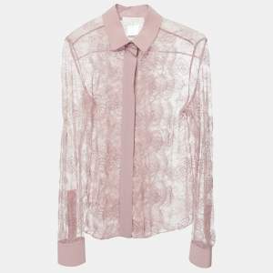Pre Owned Chloé Powder Pink Lace Ruffled Button Front Shirt S
