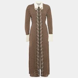 Pre Owned Chloé Brown Printed Crepe & Silk Maxi Dress L