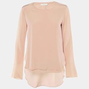Pre Owned Chloé Peach Silk Layered Long Sleeve Top M