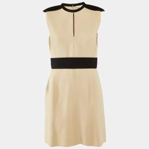 Pre Owned Chloe Beige /Black Crepe Sleeveless Mini Dress S
