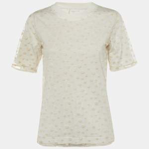 Pre Owned Chloé Off White Cotton & Tulle Top  S