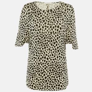 Pre Owned Chloe Cream/Black Leopard Print Jersey Top S