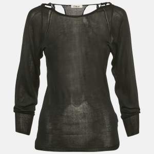 مملوكة مسبقًا توب كلوي شير أكمام طويلة حياكة حرير أسود مقاس صغير (صغير جدًا)