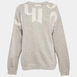 Pre Owned Chloe Grey Logo Print Cotton Melange Crew Neck Sweatshirt M