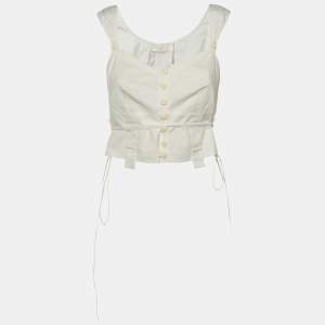 مملوكة مسبقًا Chloe White Cotton Tie Detail Bustier Top M