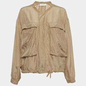 مملوكة مسبقًا جاكت كلوي سحاب من الأمام حرير بيج مقاس كبير