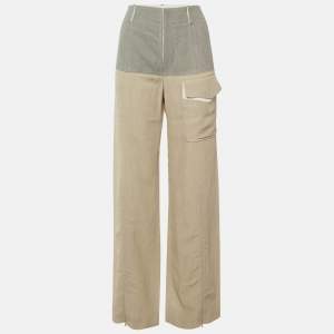 مملوكة مسبقًا بنطلون كلوي مزيج كريب رمادي / بيج بأرجل واسعة مقاس متوسط (ميديوم)