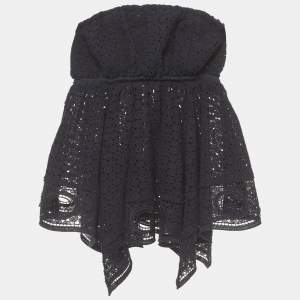 Pre Owned Chloé Navy Blue Eyelet Lace Asymmetric Strapless Top M