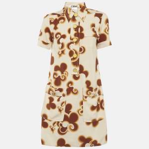 مملوكة مسبقًا Chloe Orange/Beige Crepe Printed Mini Dress M