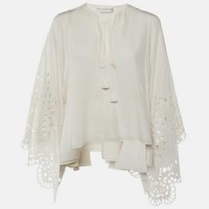 Pre Owned Chloe Off White Silk Eyelet Detail Top S