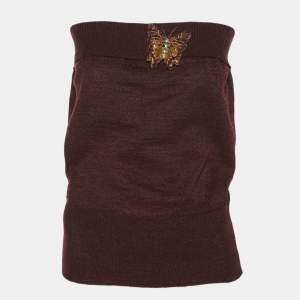مملوكة مسبقًا Chloe Burgundy Wool Blend Butterfly Embellished Mini Skirt L