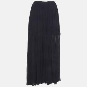 مملوكة مسبقًا Chloé Navy Blue Crinkle Chiffon Tiered Maxi Skirt M