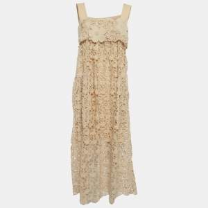 مملوكة مسبقًا Chloé Light Peach Floral Guipure Lace Sleeveless Shift Dress S