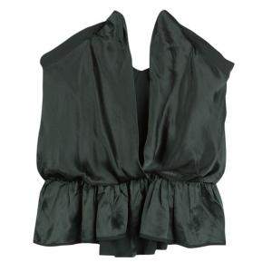 Chloe Forest Green Draped Satin High Low Peplum Crop Top S