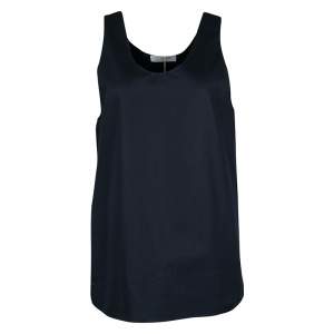Chloe Navy Blue Woven Cotton Sleeveless Top M 
