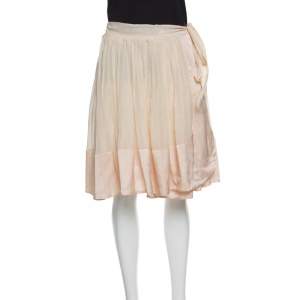 Chloe Champagne Cotton Satin Trim Detail Pleated Wrap Skirt M