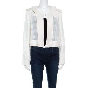 Pre Owned Chloe Sail White Textured Open Front Jacket S