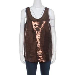 Pre Owned Chloe Metallic Brown Patch Pocket Detail Sleeveless Tank Top M