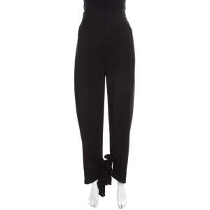 Chloe Black Crepe High Waist Tie Bottom Detail Wide Leg Trousers S