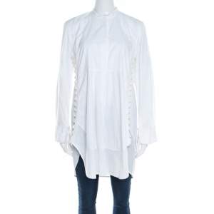 Pre Owned Chloe Iconic Milk White Cotton Poplin Buttoned Side Detail Shirt Dress S