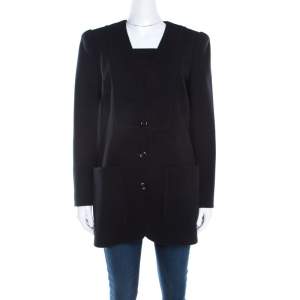 Chloe Black Wool Power Shoulder Collarless Button Front Jacket  M