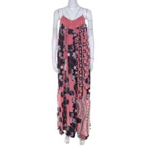 Pre Owned Chloe Pink Silk Chiffon Feather Applique Embellished Maxi Dress M 