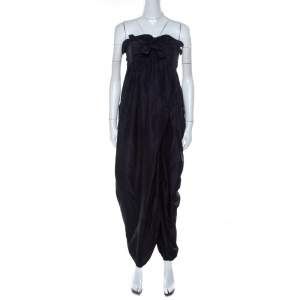 Chloe Navy Blue Ruffle Detail Strapless Draped Jumpsuit M