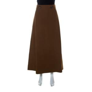 Chloe Brown Stretch Crepe Corset Detail Midi Skirt L 