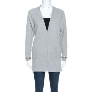 Pre Owned Chloe Grey Cashmere Metal Detail Button Front Cardigan XS