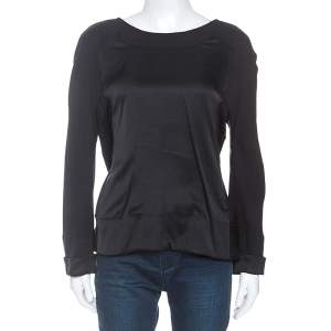 Chloe Black Satin And Chiffon Back Tie Detail Long Sleeve Top L