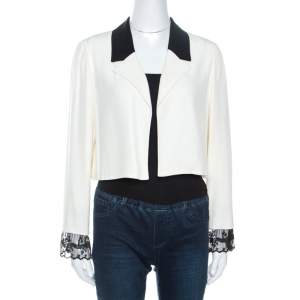 Pre Owned Chloe Off White Crepe Lace Trim Vintage Cropped Blazer M