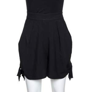 Pre Owned Chloé Black High Waist Tie Detail Cady Shorts L