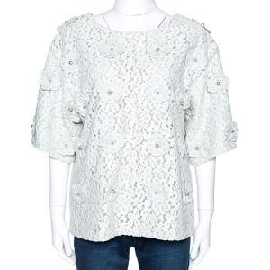 Chloe Vert D Eau Floral Lace Appliqued & Bead Embellished Blouse M