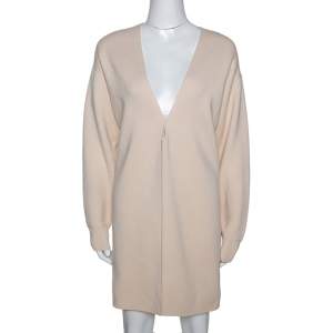 Pre Owned Chloe Buttercream Cashmere V Neck Sweater Dress M 